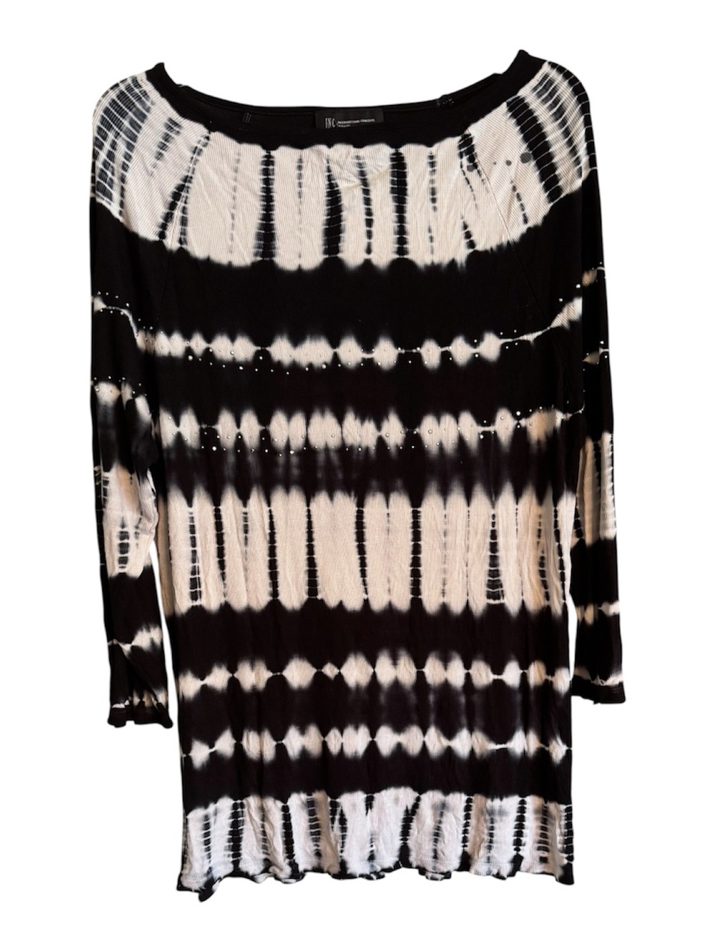 INC International Concepts Black & White Tie-Dye Boatneck Top